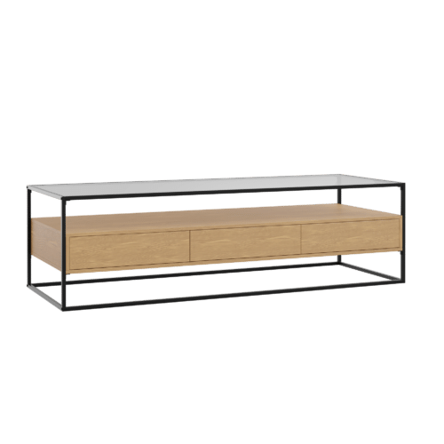 מזנון לסלון יוקרתי משולב ברזל עץ וזכוכית – דגם נאנדו 2 צבעים לבחירה