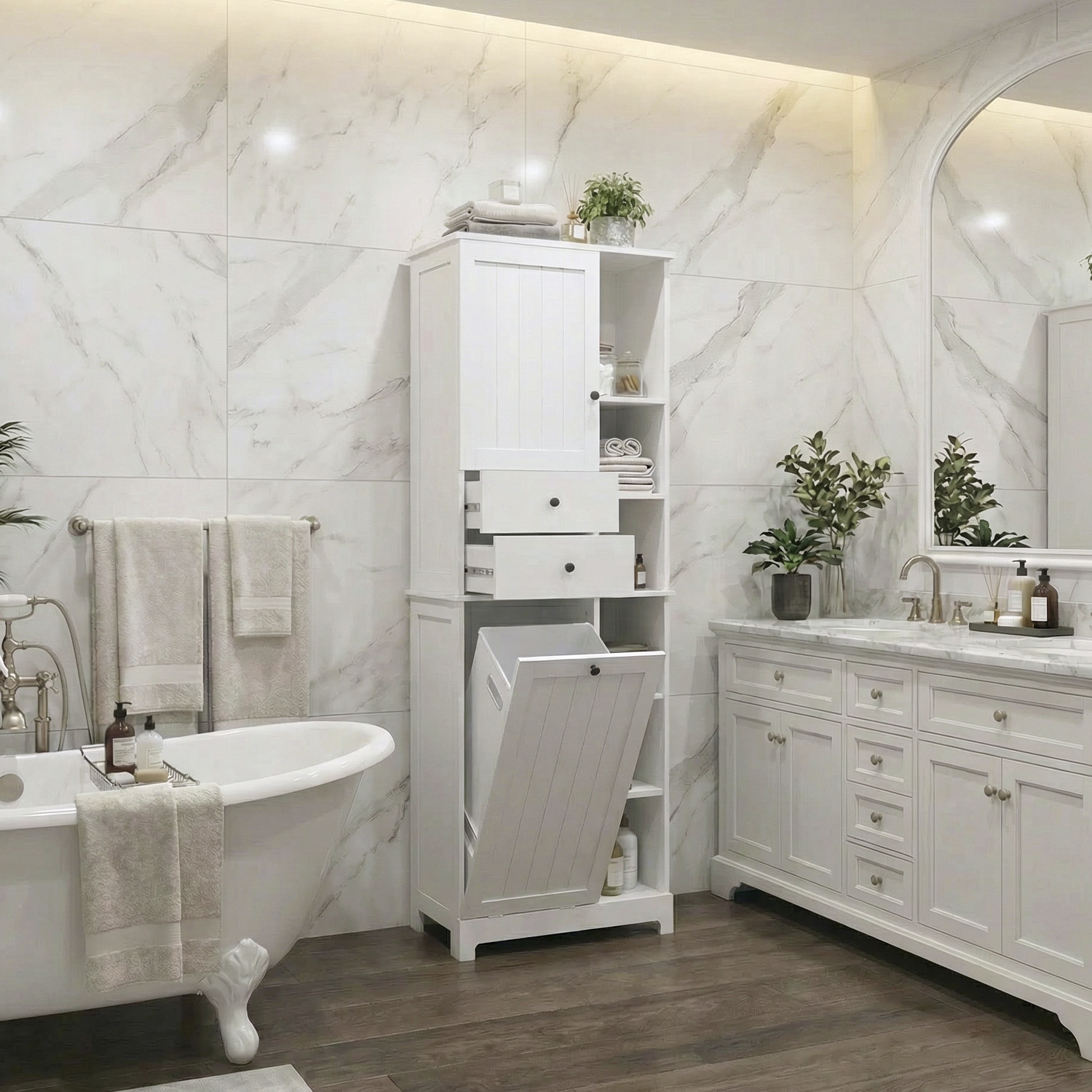 ארון אמבטיה משולב סל כביסה דגם דנבר ארון אמבטיה משולב סל כביסה דגם דנבר