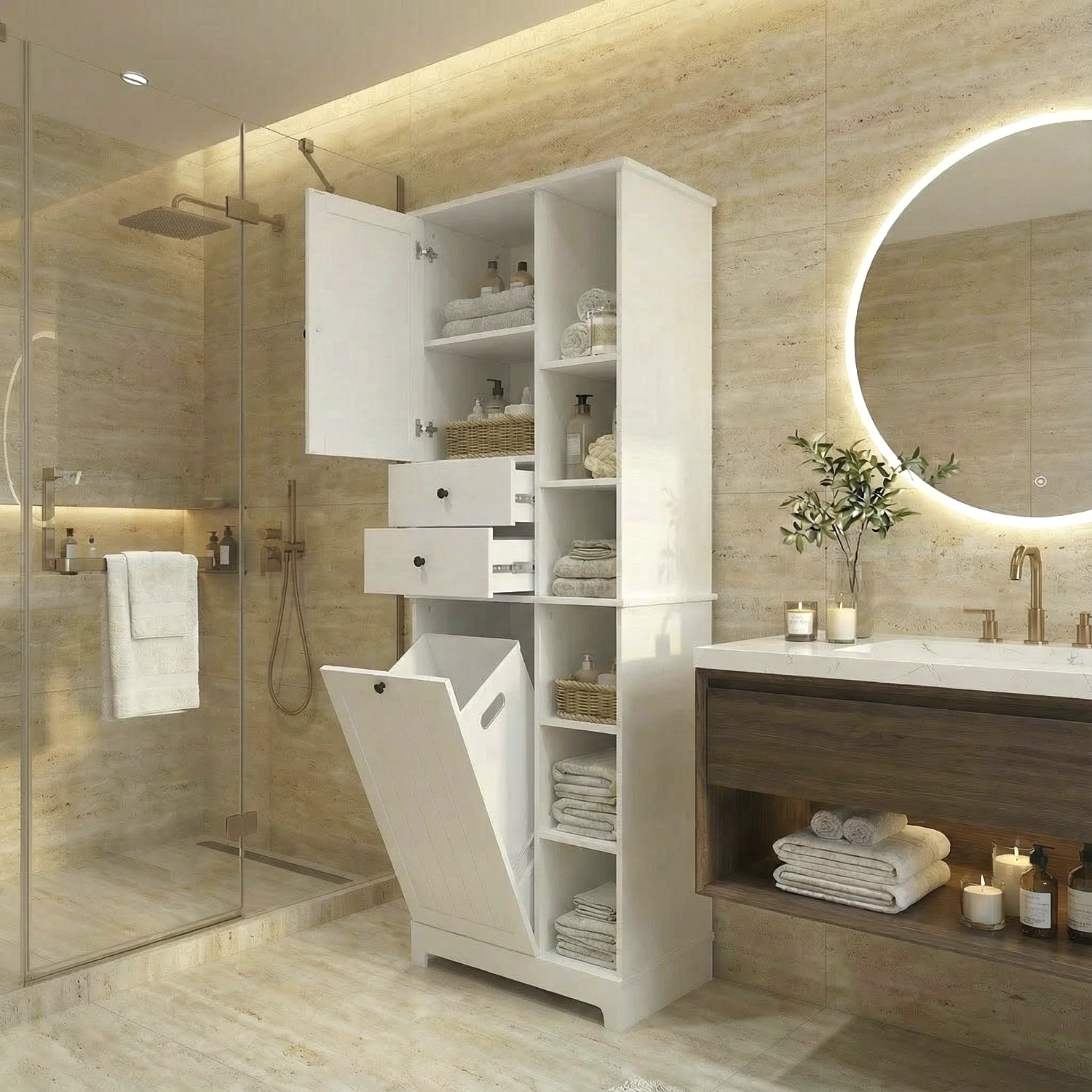 ארון אמבטיה משולב סל כביסה דגם דנבר ארון אמבטיה משולב סל כביסה דגם דנבר